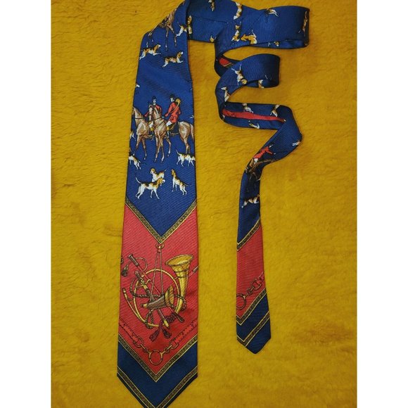 1970s VINTAGE POLO RALPH LAUREN ~ BRITCHES ~FOX HUNT & HOUNDS ~ SILK TIE ~ 57" - Picture 2 of 5